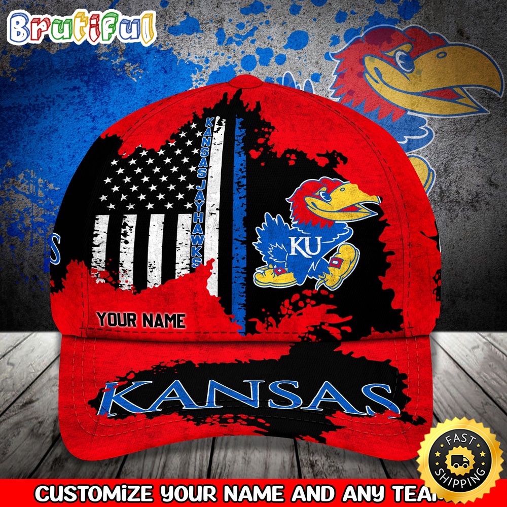 NCAA Kansas Jayhawks Baseball Cap Your Name Custom Baseball Cap