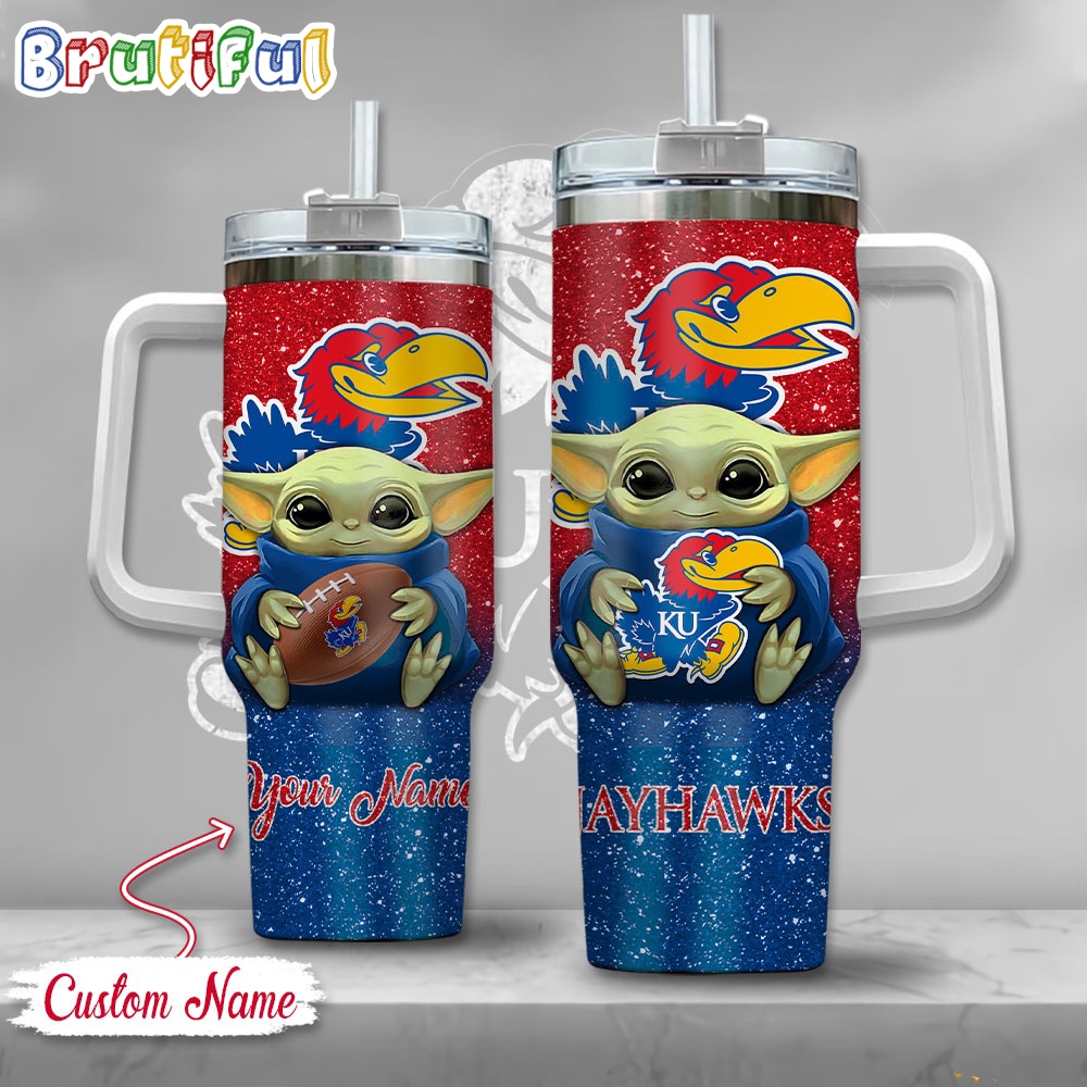 NCAA Kansas Jayhawks Tumbler Baby Yoda Customzed Handle Cup