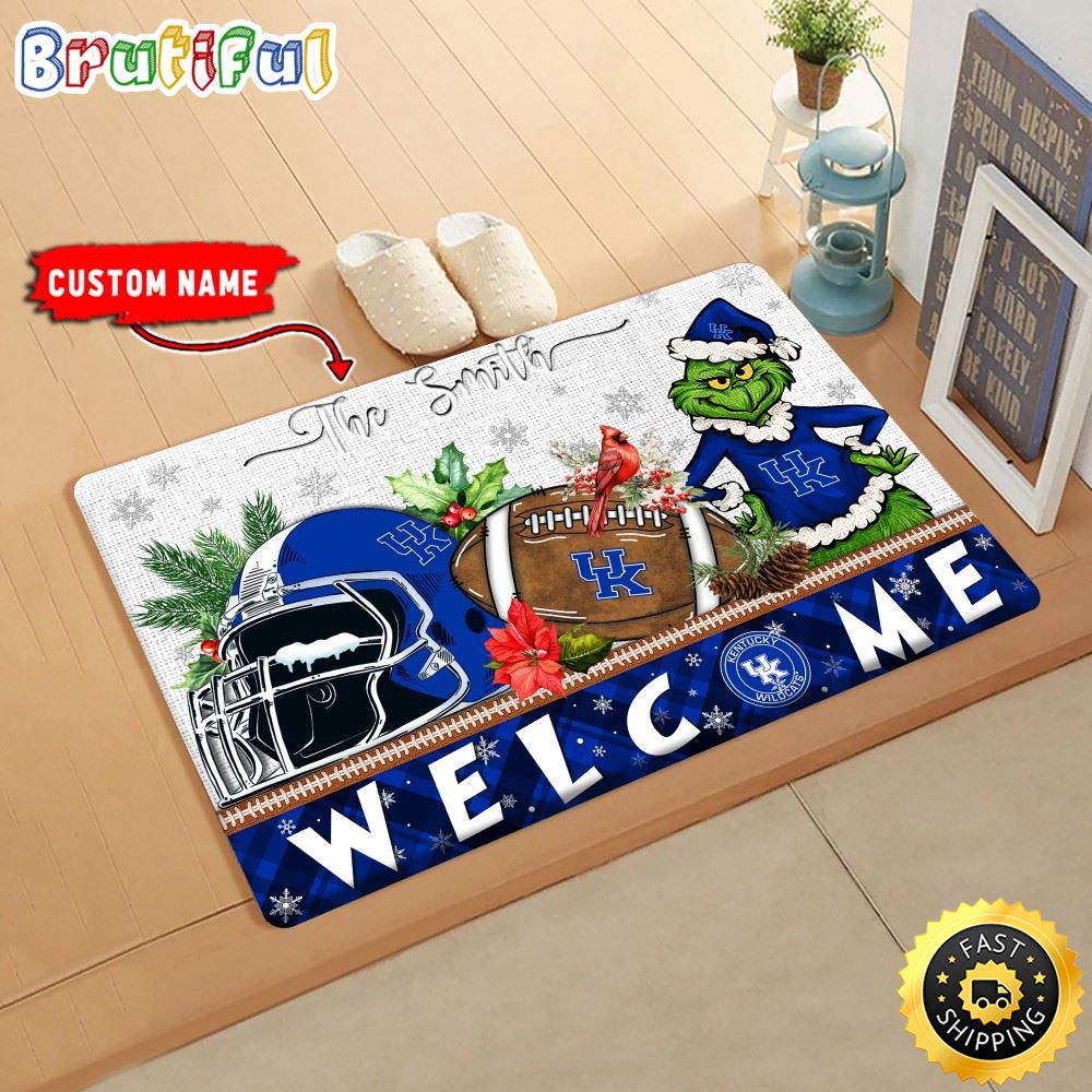 NCAA Kentucky Wildcats  Doormat Grinch Christmas Welcome Custom Name Football Doormat