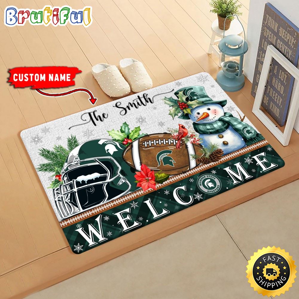 NCAA Michigan State Spartans Doormat Welcome Christmas Custom Name Football Doormat