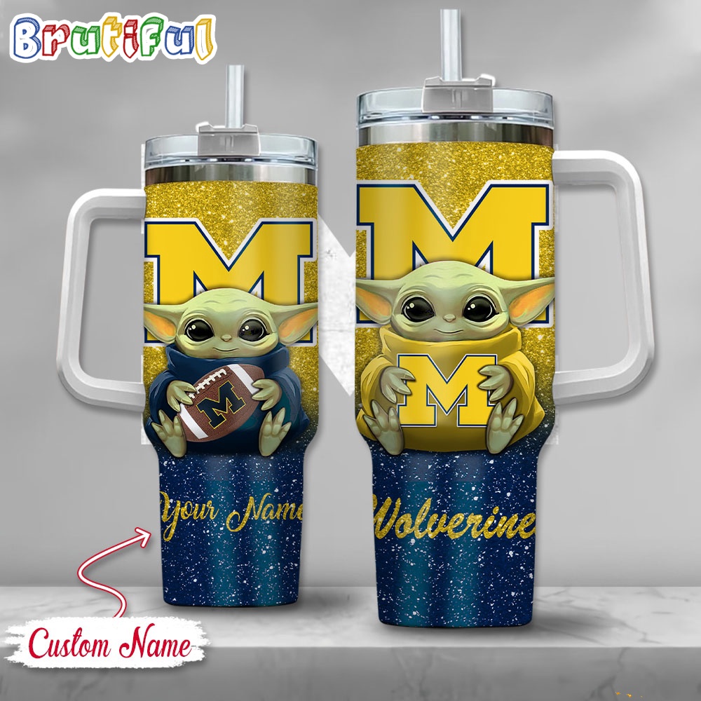NCAA Michigan Wolverines Tumbler Baby Yoda Customzed Handle Cup