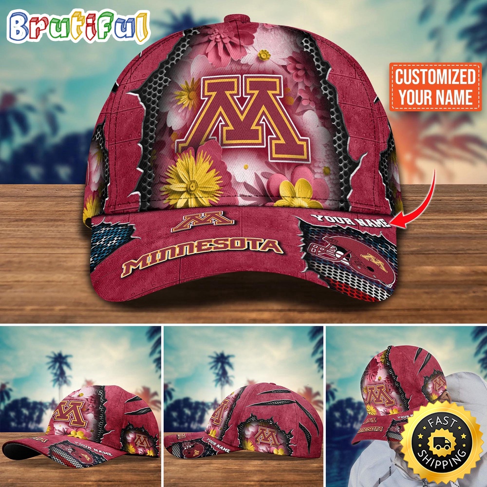 NCAA Minnesota Golden Gophers Baseball Cap Flag Flower Custom Name Cap