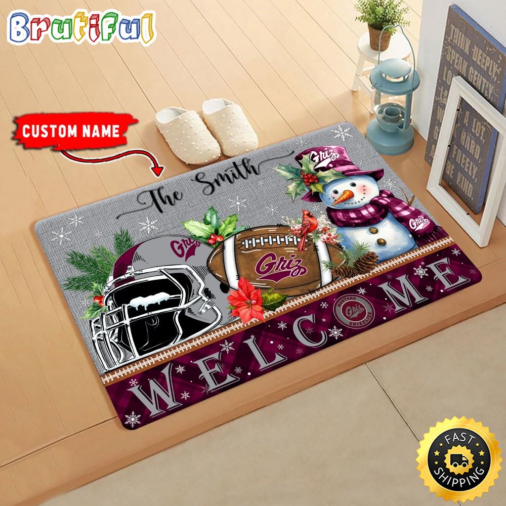 NCAA Montana Grizzlies Doormat Welcome Christmas Custom Name Football Doormat