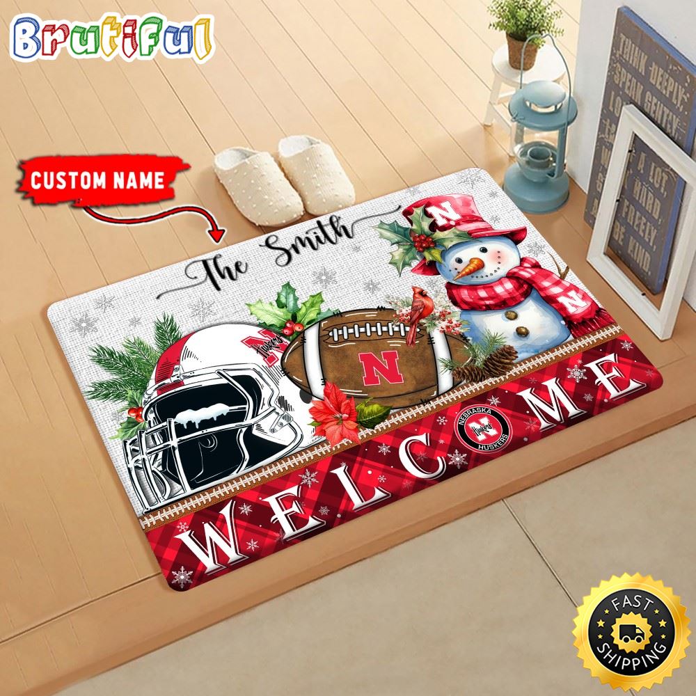 NCAA Nebraska Cornhuskers Doormat Welcome Christmas Custom Name Football Doormat