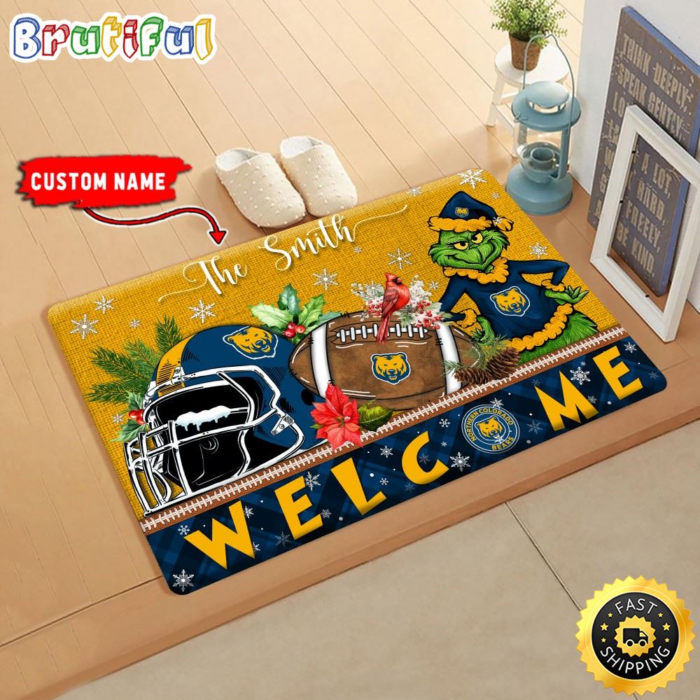 NCAA Northern Colorado Bears Doormat Grinch Christmas Welcome Custom Name Football Doormat