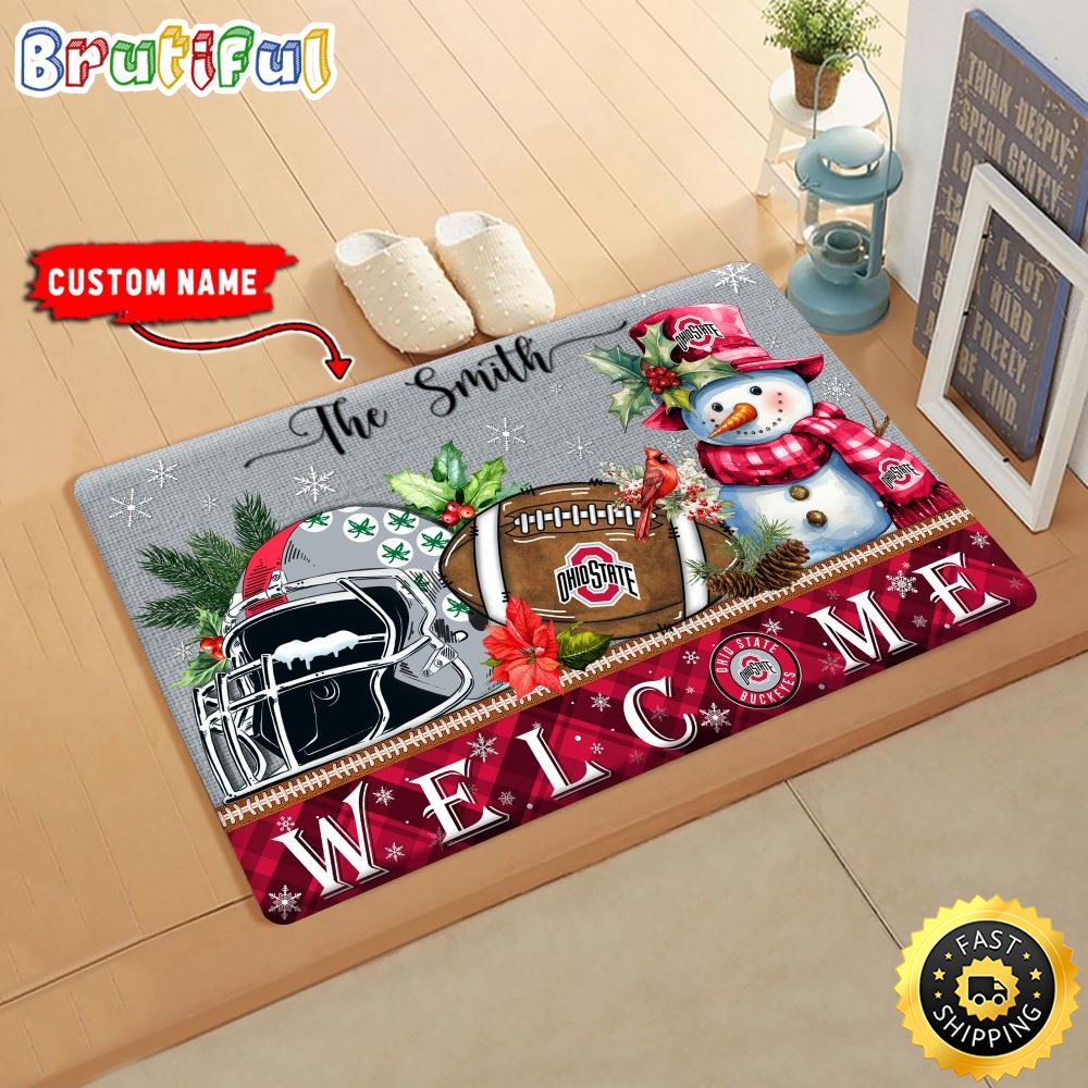 NCAA Ohio State Buckeyes Doormat Welcome Christmas Custom Name Football Doormat