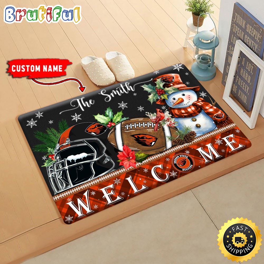 NCAA Oregon State Beavers Doormat Welcome Christmas Custom Name Football Doormat