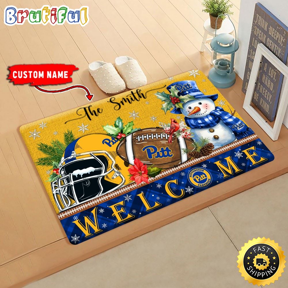 NCAA Pittsburgh Panthers Doormat Welcome Christmas Custom Name Football Doormat