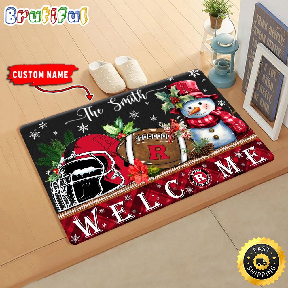 NCAA Rutgers Scarlet Knights  Doormat Welcome Christmas Custom Name Football Doormat