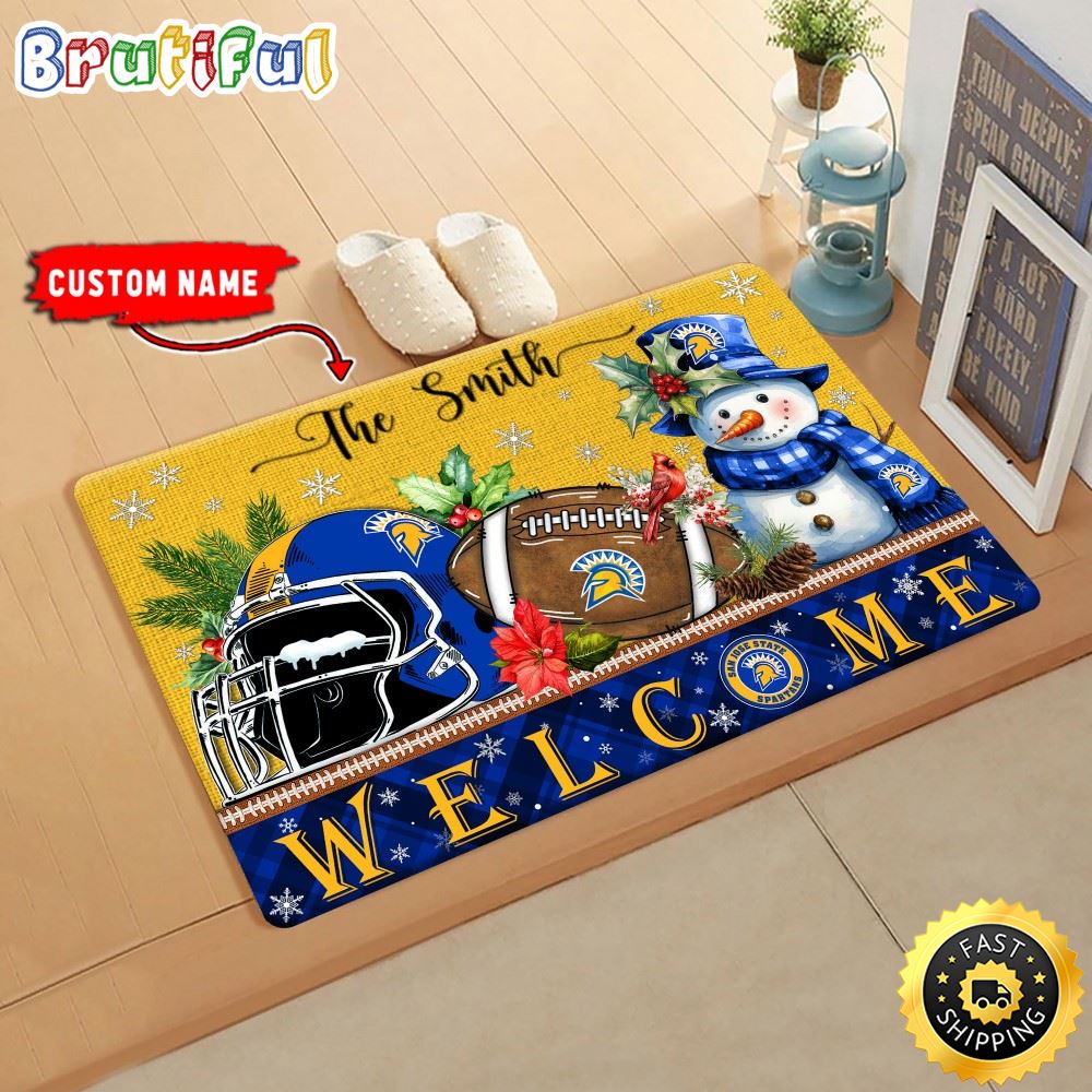 NCAA San Jose State Spartans Doormat Welcome Christmas Custom Name Football Doormat