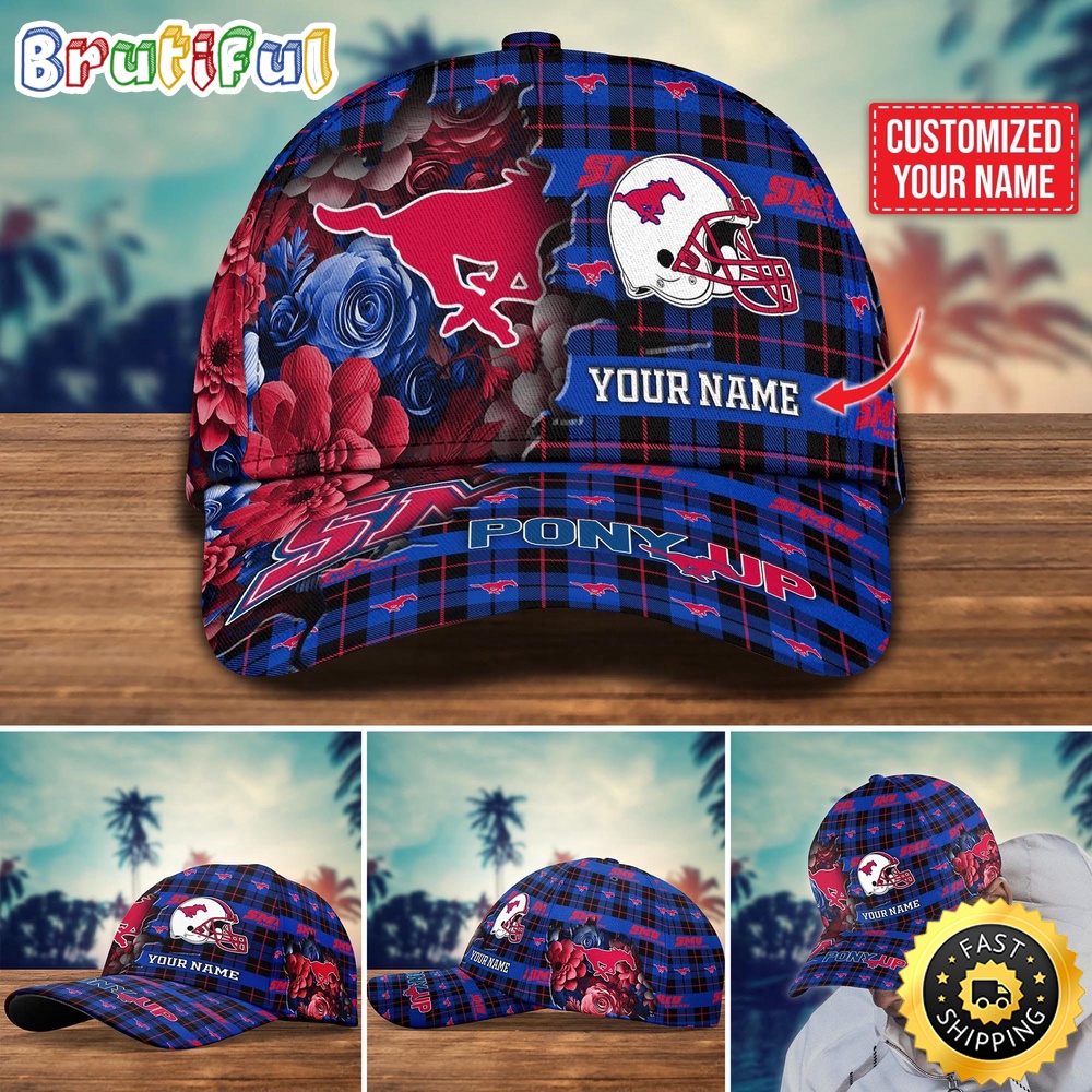 NCAA SMU Mustangs Baseball Cap Flower Custom Name Cap