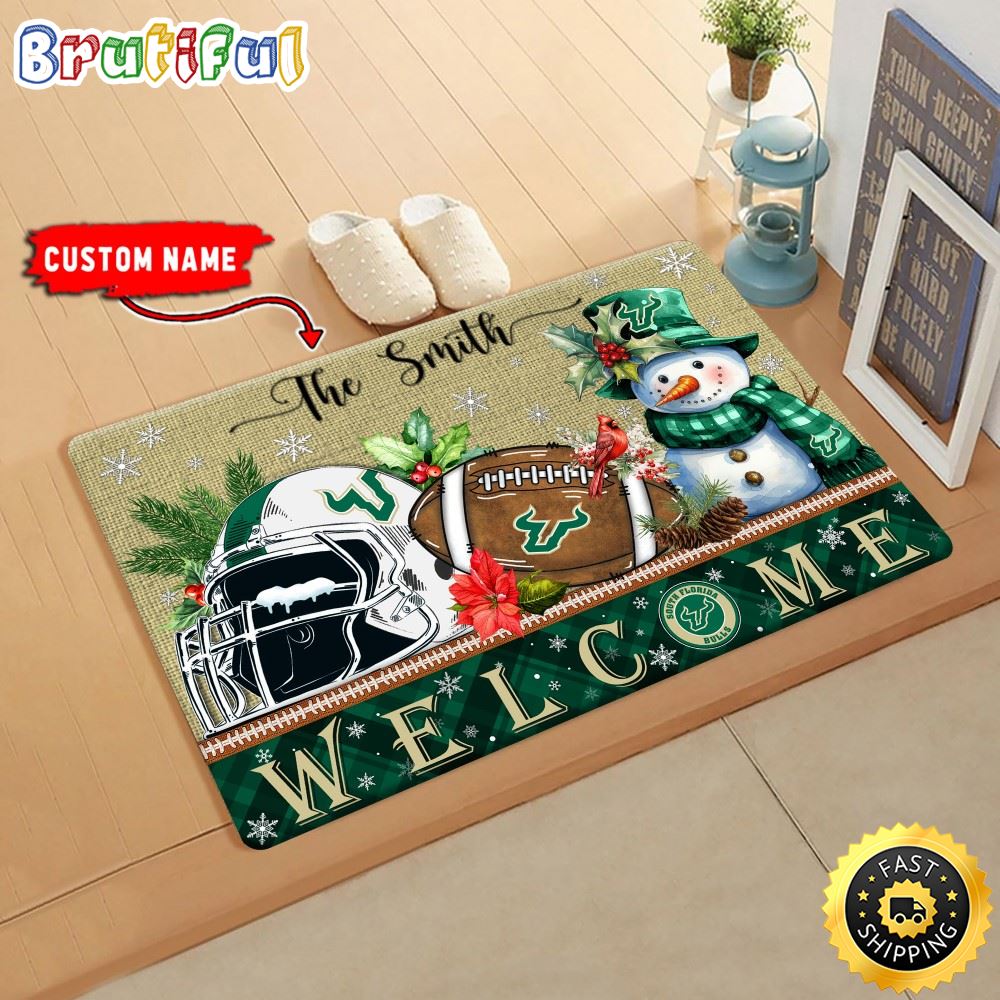NCAA South Florida Bulls Doormat Welcome Christmas Custom Name Football Doormat