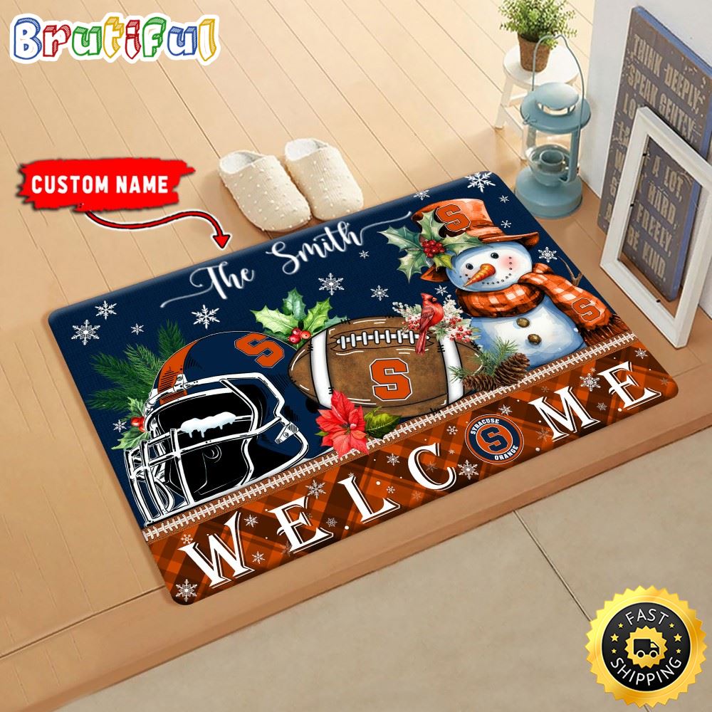 NCAA Syracuse Orange Doormat Welcome Christmas Custom Name Football Doormat