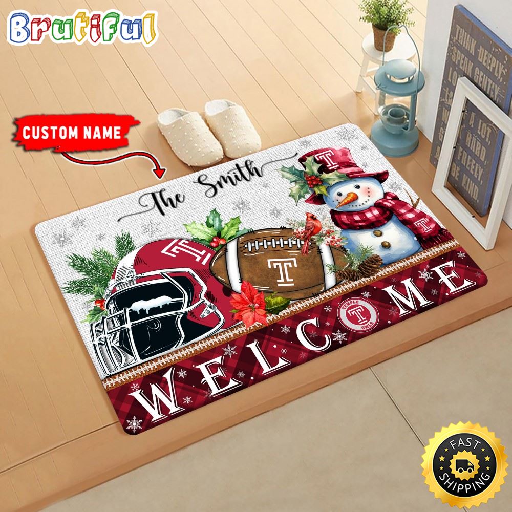 NCAA Temple Owls Doormat Welcome Christmas Custom Name Football Doormat
