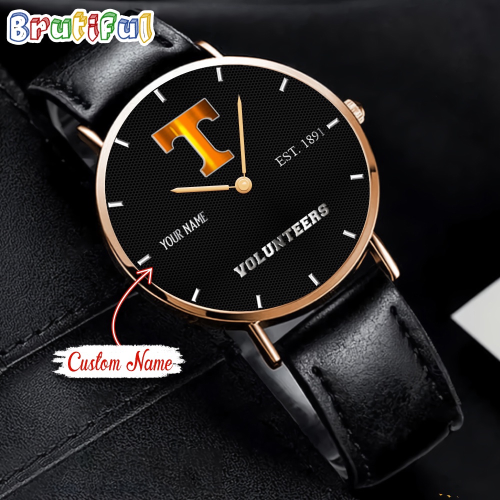 NCAA Tennessee Volunteers Custom Name Black Stitched Leather Watch