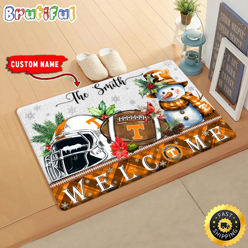 NCAA Tennessee Volunteers Doormat Welcome Christmas Custom Name Football Doormat