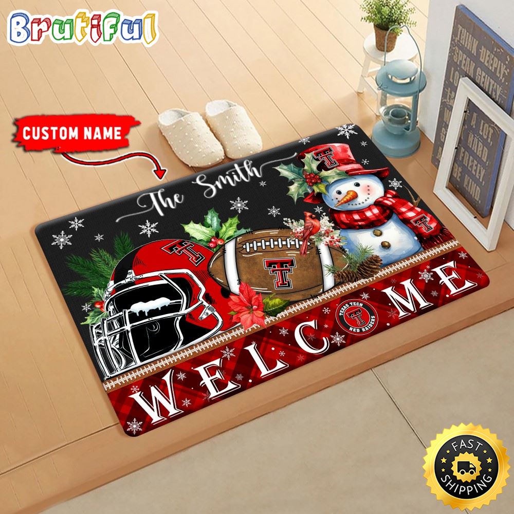 NCAA Texas Tech Red Raiders Doormat Welcome Christmas Custom Name Football Doormat