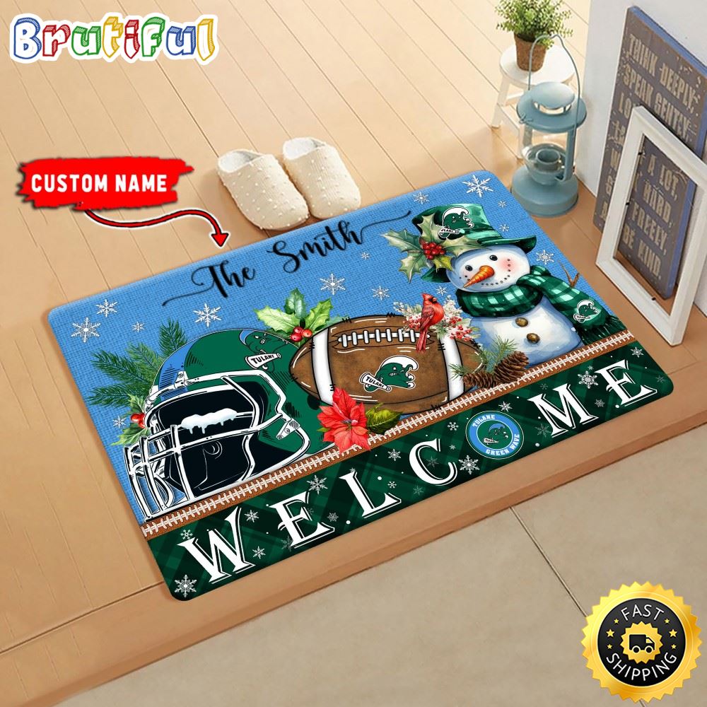 NCAA Tulane Green Wave Doormat Welcome Christmas Custom Name Football Doormat