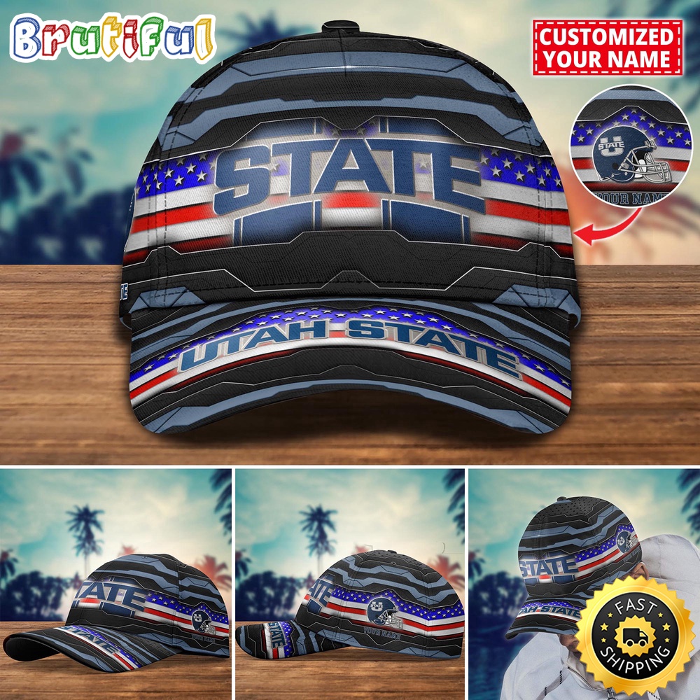 NCAA Utah State Aggies Baseball Cap Flag Custom Name Cap