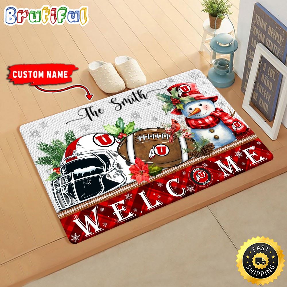 NCAA Utah Utes Doormat Welcome Christmas Custom Name Football Doormat