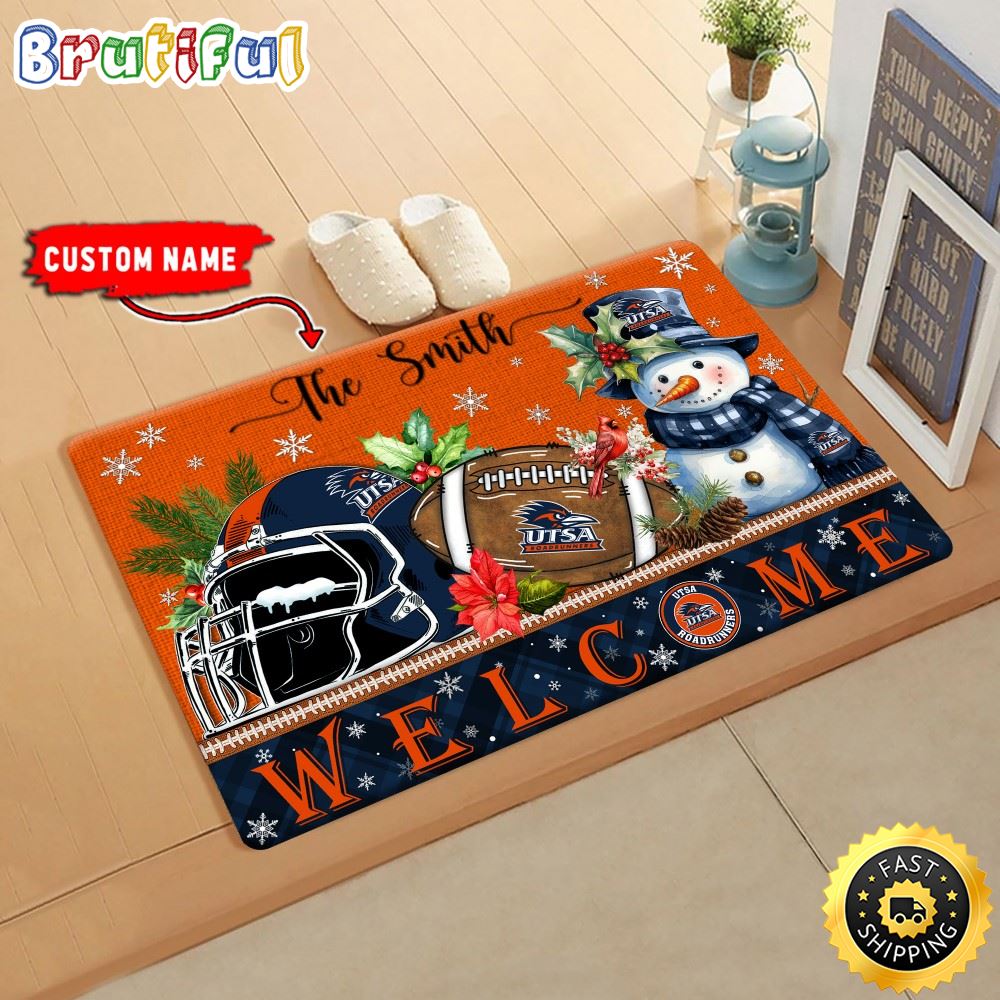 NCAA UTSA Roadrunners Doormat Welcome Christmas Custom Name Football Doormat