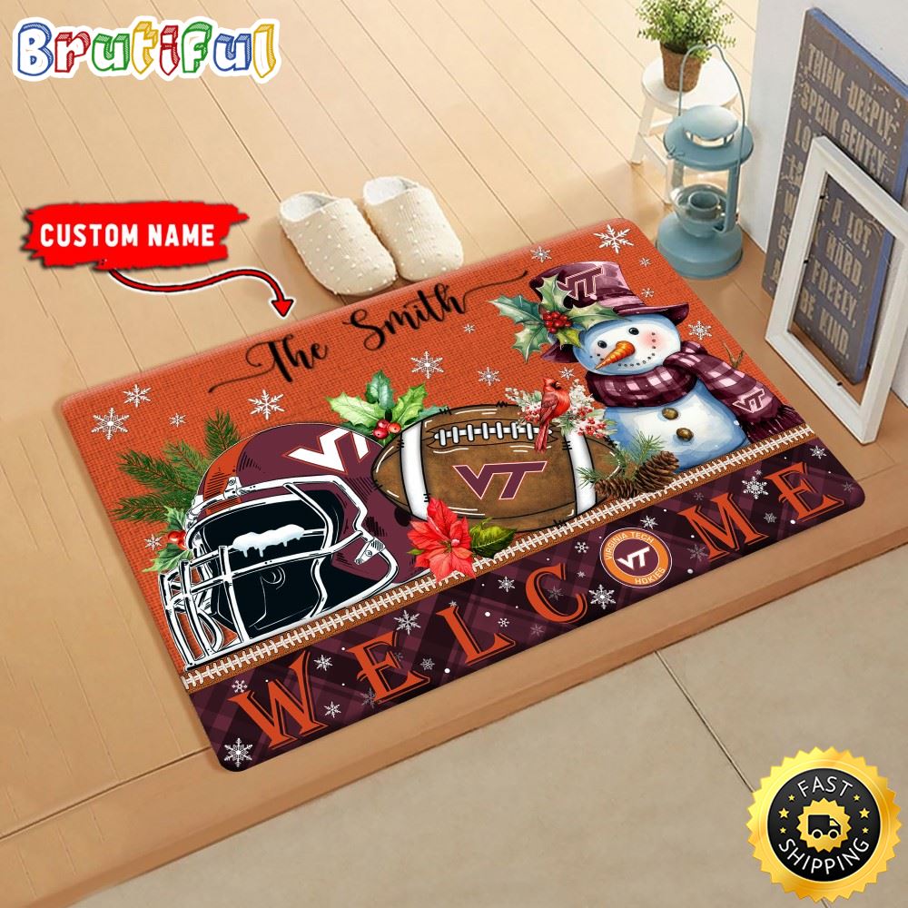 NCAA Virginia Tech Hokies Doormat Welcome Christmas Custom Name Football Doormat