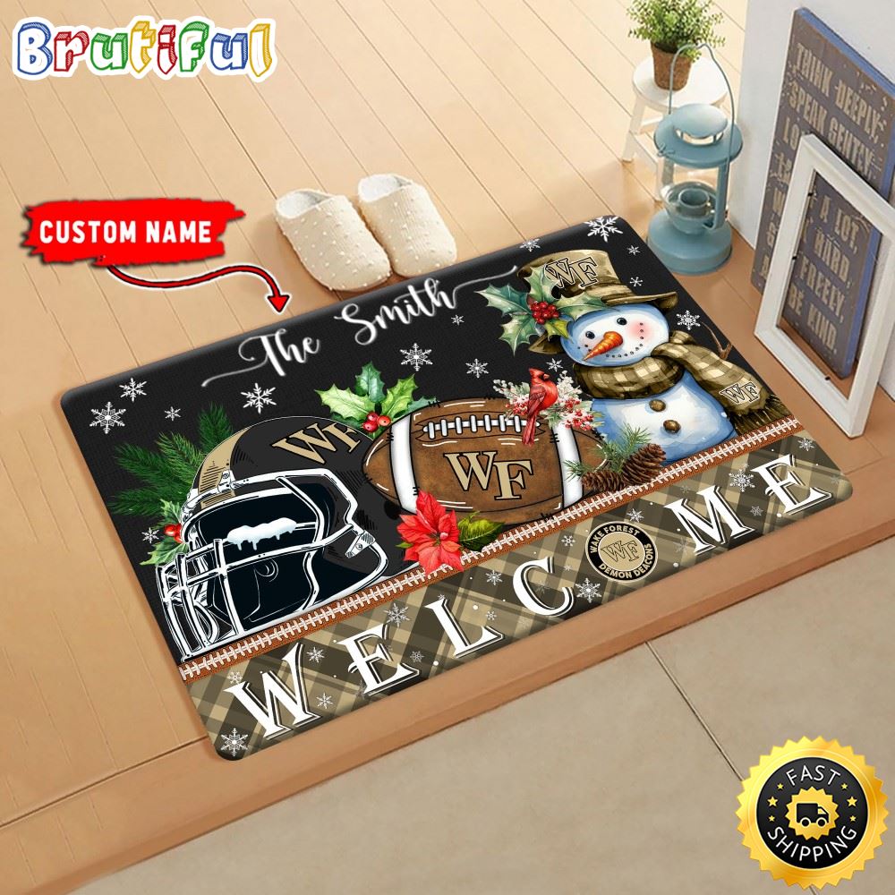 NCAA Wake Forest Demon Deacons Doormat Welcome Christmas Custom Name Football Doormat