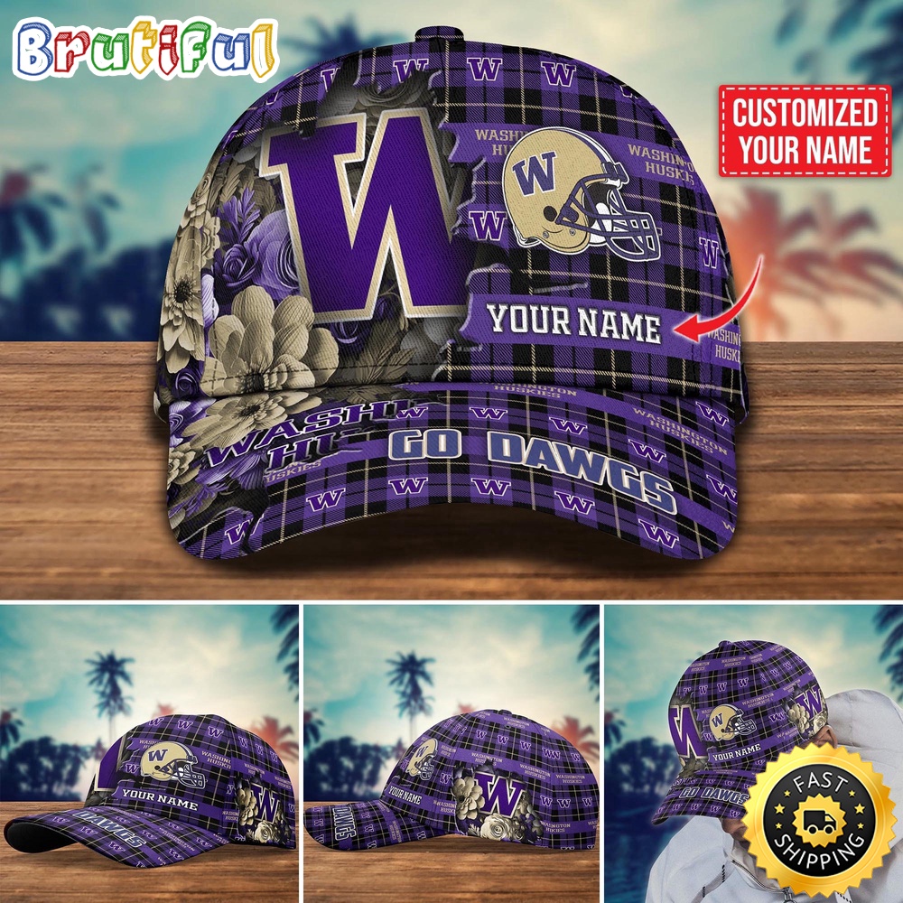 NCAA Washington Huskies Baseball Cap Flower Custom Name Cap