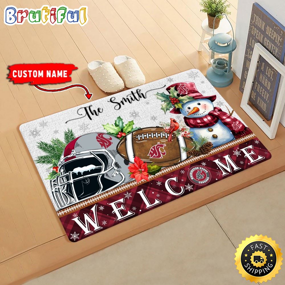 NCAA Washington State Cougars Doormat Welcome Christmas Custom Name Football Doormat