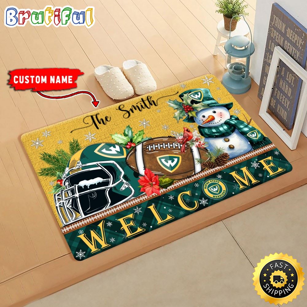 NCAA Wayne State Warriors Doormat Welcome Christmas Custom Name Football Doormat