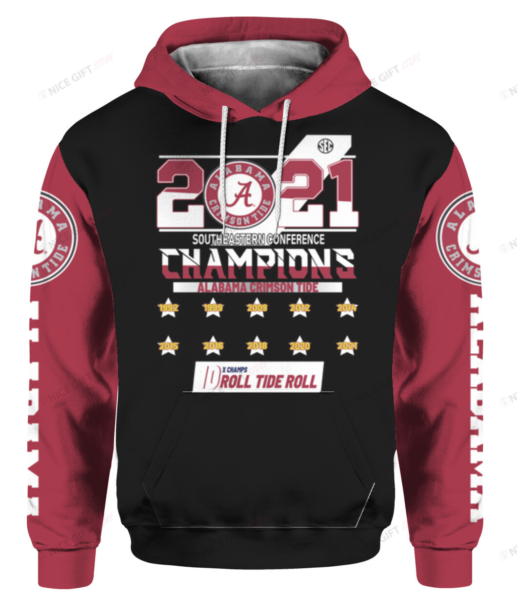 NCAAF Alabama Crimson Tide 2021 Southeastern Conference Champions 3D Hoodie Gift For Fans