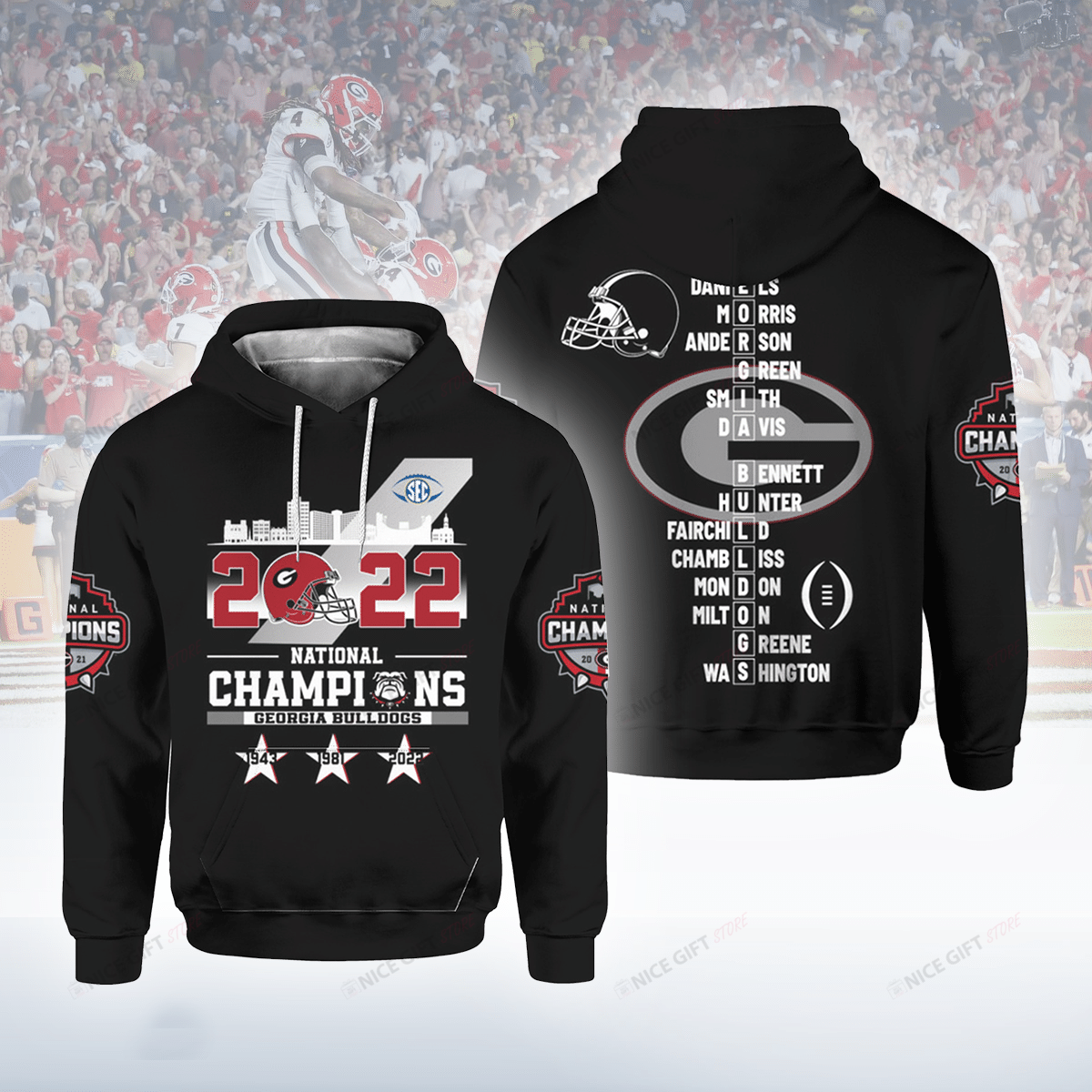 NCAAF Georgia Bulldogs National Champions 2022 BLACK 3D Hoodie Gift For Fans