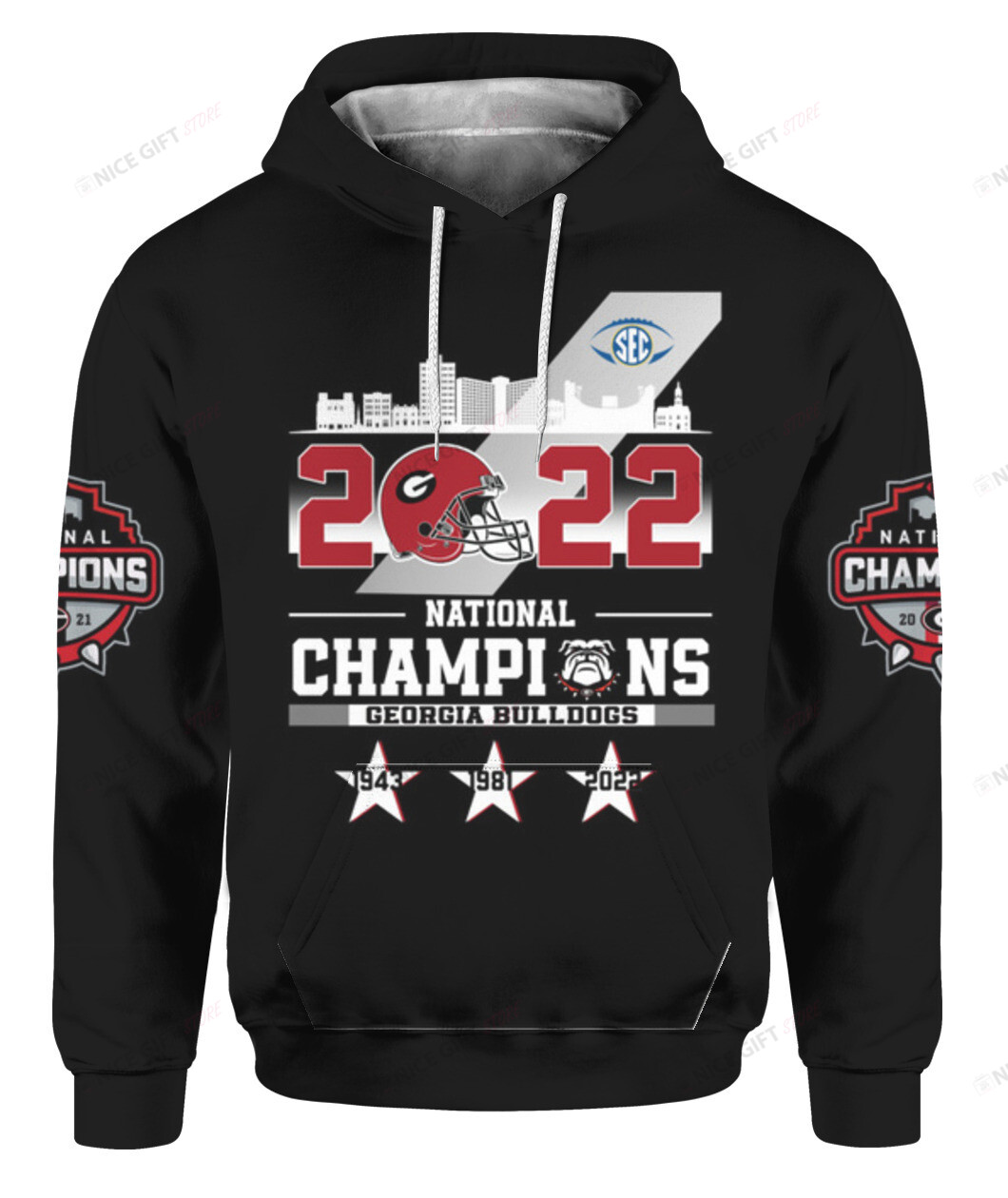 NCAAF Georgia Bulldogs National Champions 2022 BLACK 3D Hoodie Gift For Fans