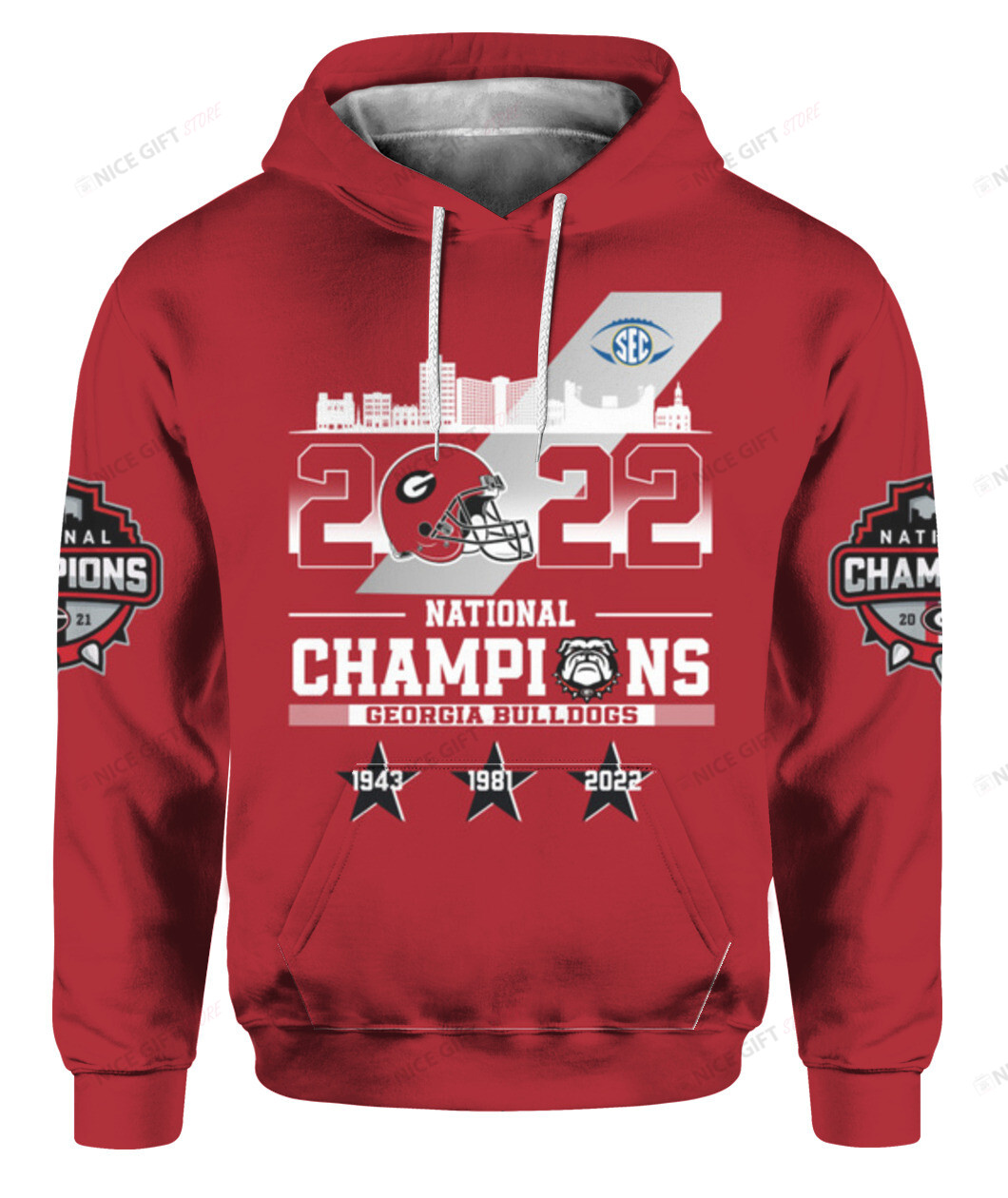 NCAAF Georgia Bulldogs National Champions 2022 RED 3D Hoodie Gift For Fans