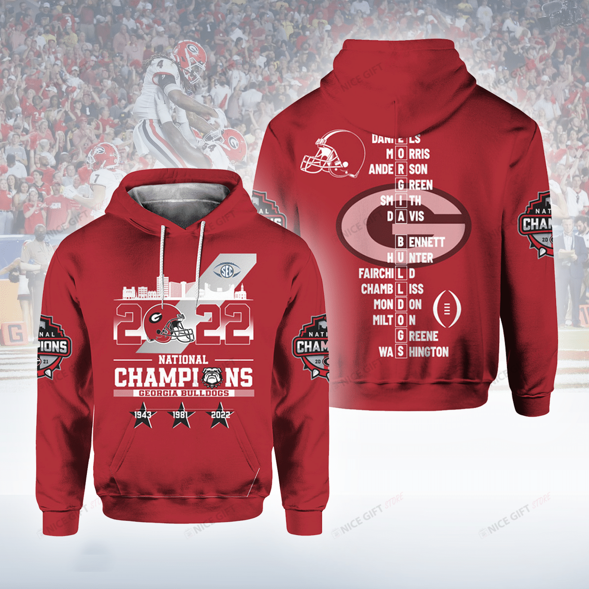 NCAAF Georgia Bulldogs National Champions 2022 RED 3D Hoodie Gift For Fans
