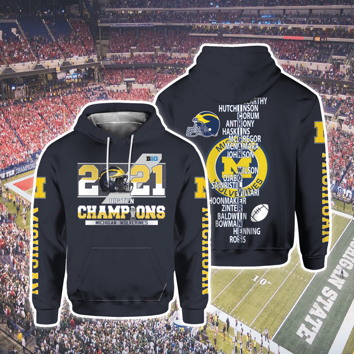 NCAAF Michigan Wolverines 2021 Big Ten Champions 3D Hoodie Gift For Fans