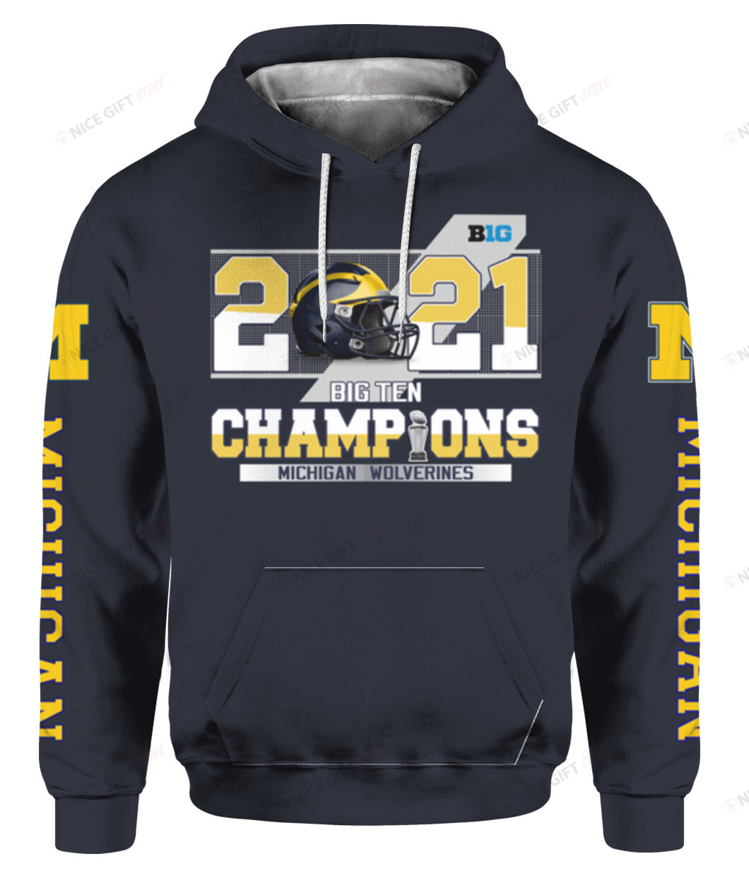 NCAAF Michigan Wolverines 2021 Big Ten Champions Go Blue 3D Hoodie Gift For Fans