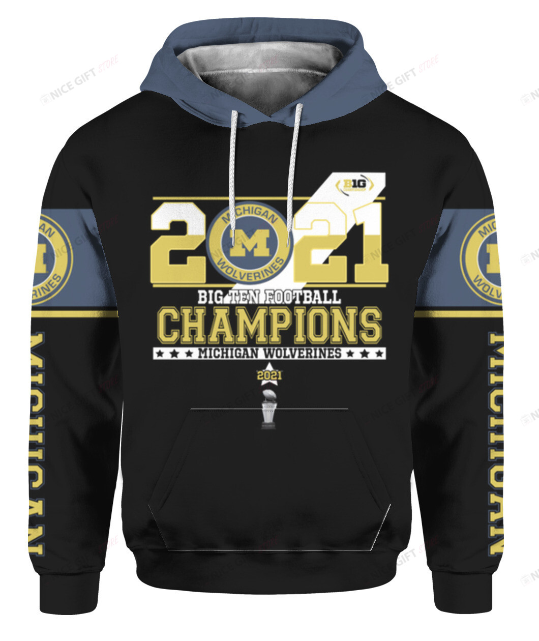 NCAAF Michigan Wolverines 2021 Big Ten Football Champions 3D Hoodie Gift For Fans