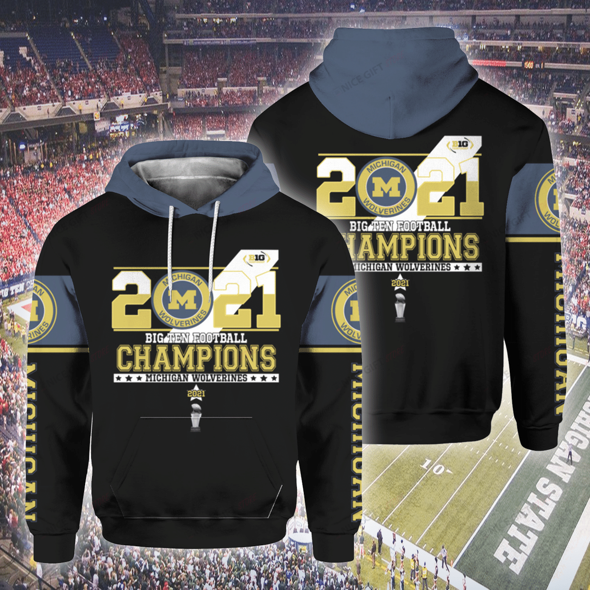 NCAAF Michigan Wolverines 2021 Big Ten Football Champions 3D Hoodie Gift For Fans