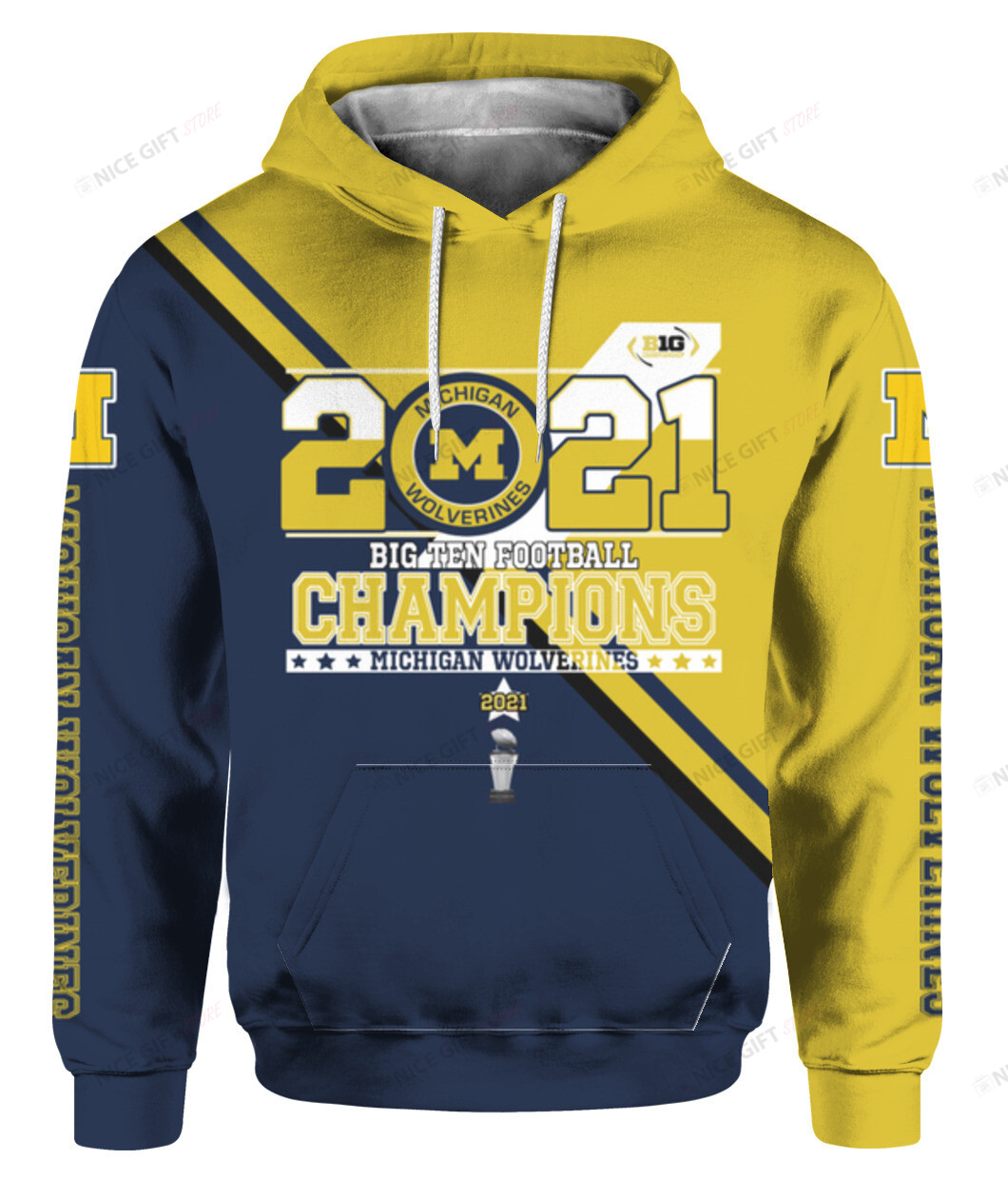 NCAAF Michigan Wolverines 2021 Big Ten Football Champions Go BLue 3D Hoodie Gift For Fans