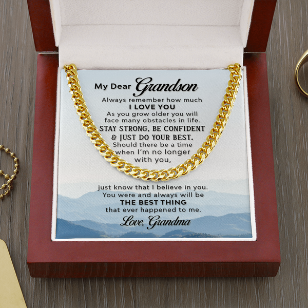 Necklace for Grandson – To My Dear Grandson Necklace from Grandma Always Remember How Much I Love You, Gift for Grandson Cuban Link Chain Necklace