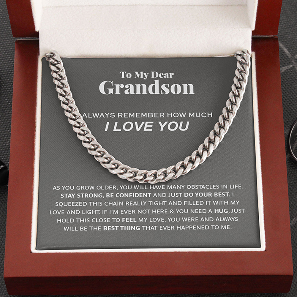 Necklace for Grandson – To My Dear Grandson Necklace I Love You, Gift for Grandson Cuban Link Chain Necklace