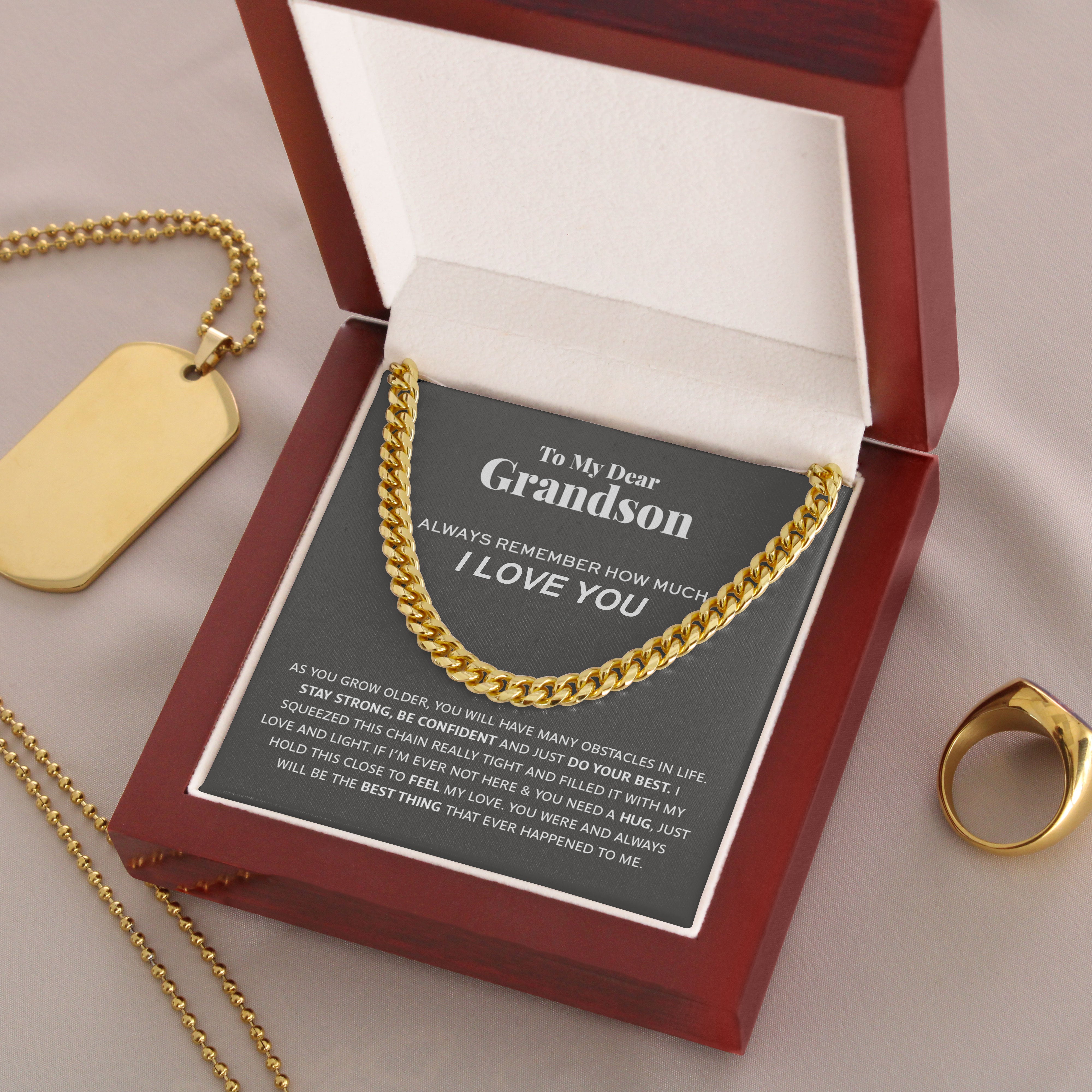 Necklace for Grandson – To My Dear Grandson Necklace I Love You, Gift for Grandson Cuban Link Chain Necklace