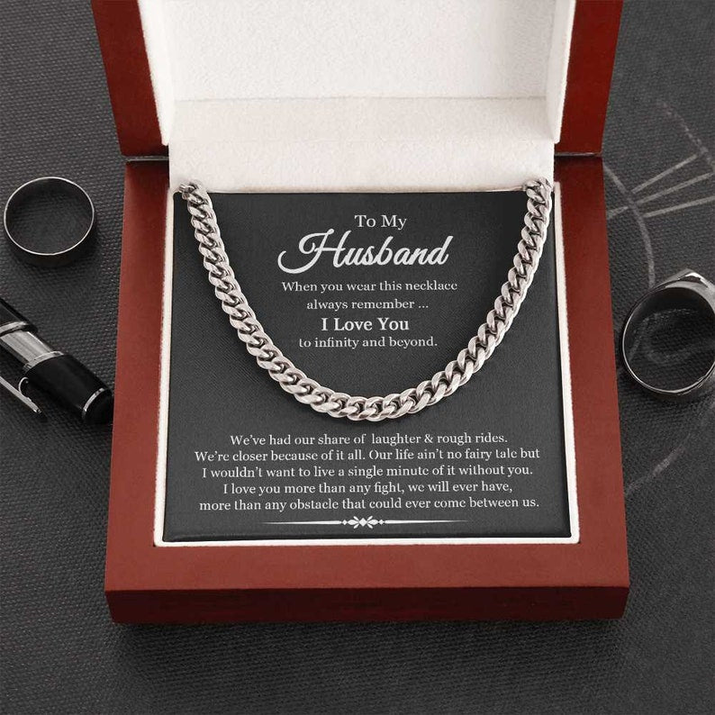 Necklace To My Husband We’re Closer Because of It All Link Chain Necklace | Romantic Gift for Husband | Anniversary & Birthday Gift, Cuban Link Chain Necklace