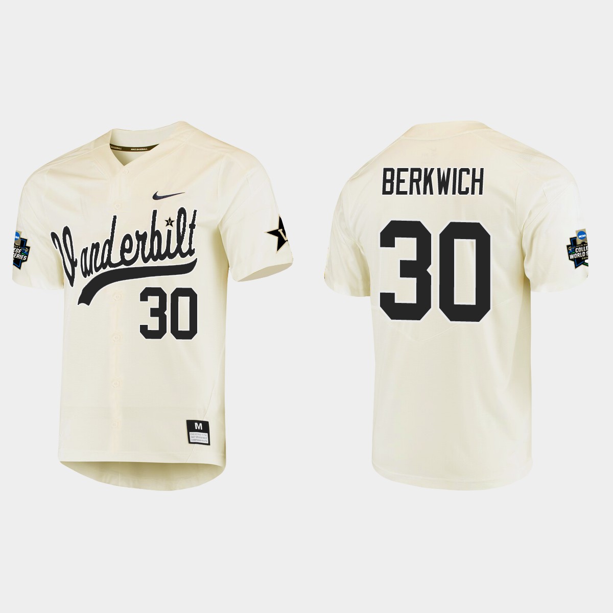 Nelson Berkwich Vanderbilt Commodores College World Series Jersey - Cream