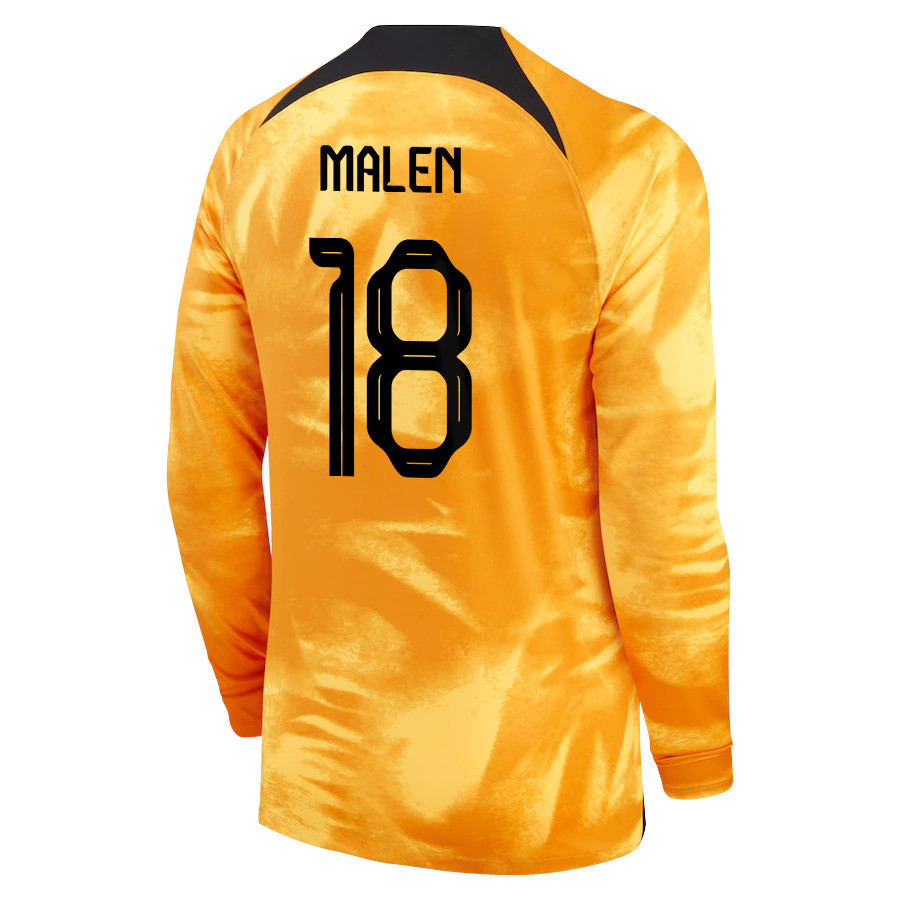 Netherlands National Team FIFA World Cup Qatar 2022 Patch Donyell Malen 18 – Men Home Long Sleeve Soccer Jersey Netherlands National Team FIFA World Cup Qatar 2022 Patch Donyell Malen 18 – Men Home Long Sleeve Soccer Jersey