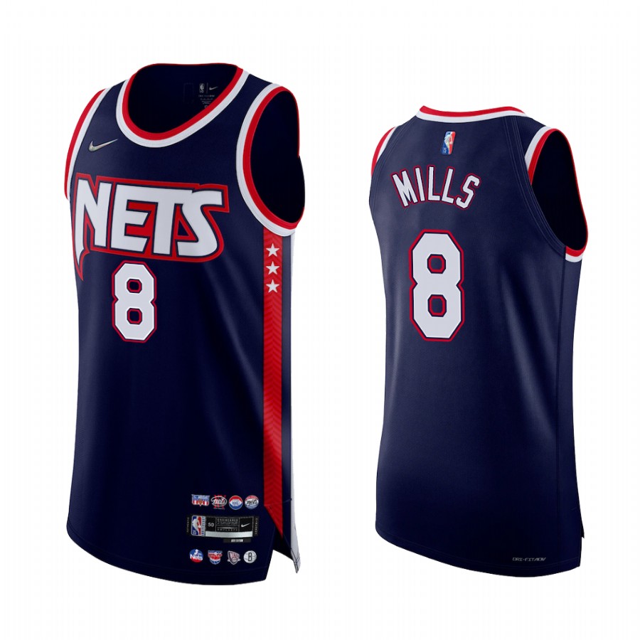 Nets #8 Patty Mills Navy Jersey City Edition 2022