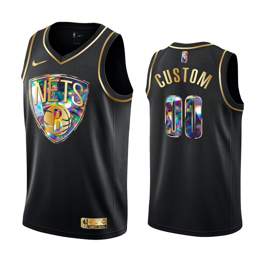 Nets Custom Diamond Logo Black 2021-22 Jersey NBA 75 Years