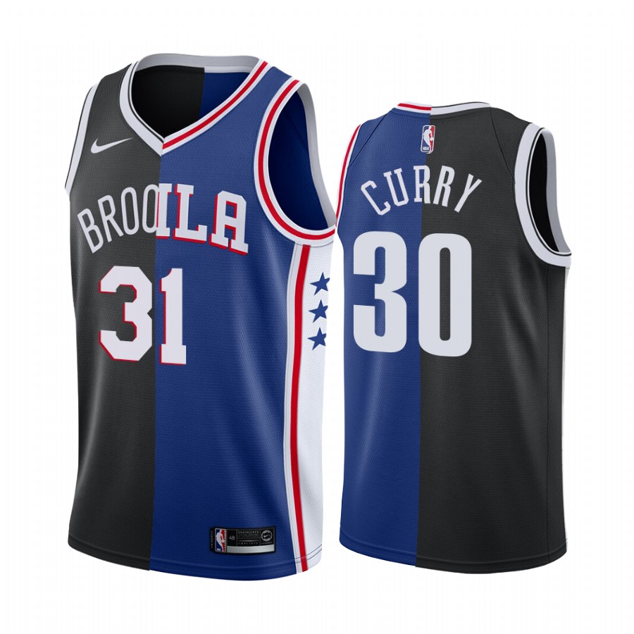 Nets X 76ers Seth Curry Dual Teams Split Black Blue Jersey 2022 Limited Edition