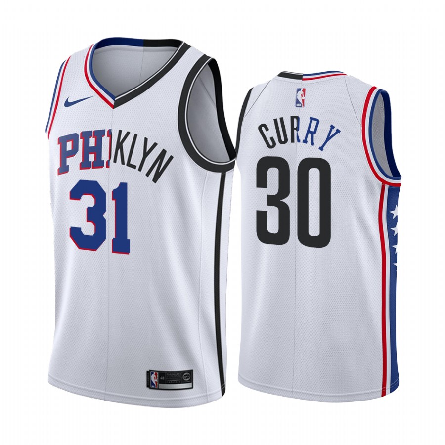 Nets X 76ers Seth Curry Dual Teams Split White Jersey 2022 Limited Edition